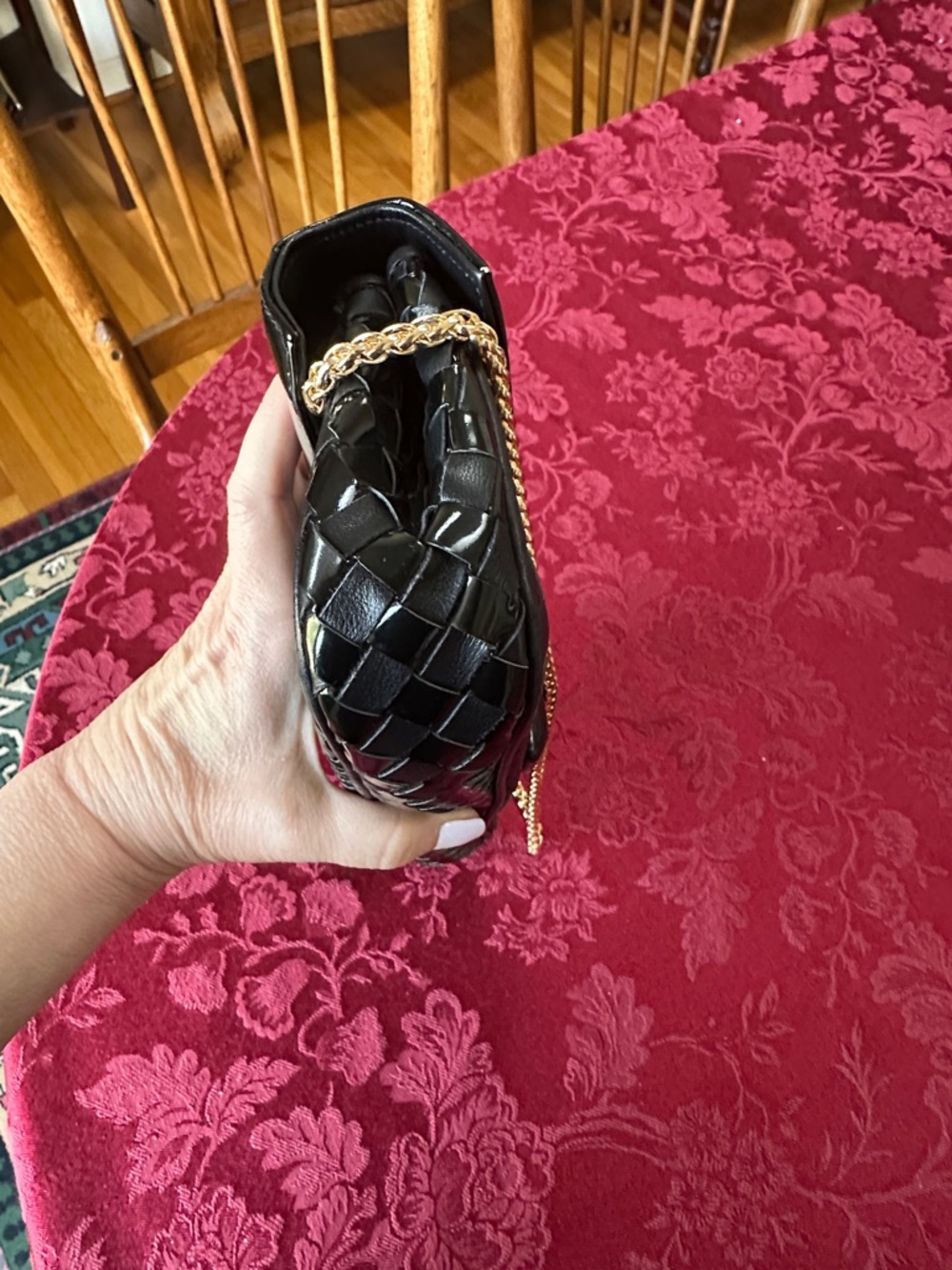 Bally Black Patent & Leather Woven Long Clutch w/ Unbranded Chain - Picture 8 of 10